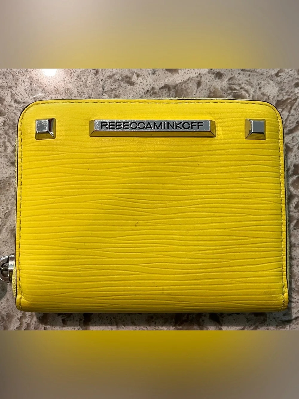 Rebecca Minkoff Bright Yellow Textured Zip Wristlet Wallet